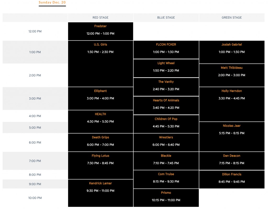 Day For Night Schedule Sunday Dec 20 Houston